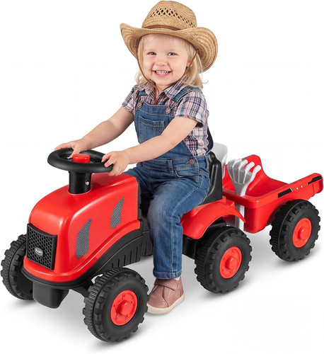 Kids ride tractor with - on,
